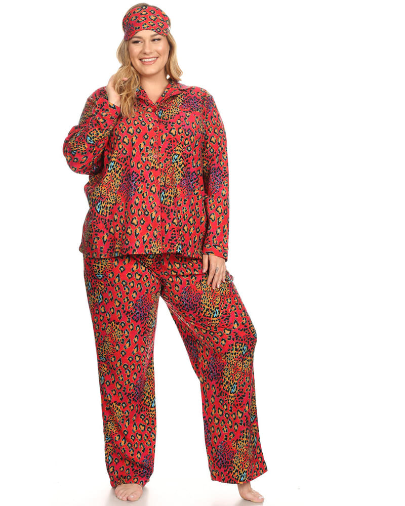 Front of a model wearing a size 2X 3 Piece Pajama Set in Red Leopard by White Mark. | dia_product_style_image_id:247703
